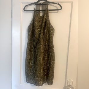 Olive green gold lace cocktail dress in size 4